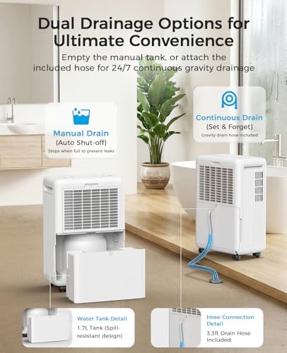 Trazico 30 Pint Dehumidifier for Basement with Drain Hose Up to 2000 Sq.ft