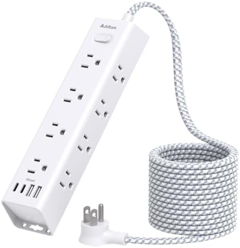 20FT Long Extension Cord, Power Strip with 12 AC Multiple Outlets & 4 USB