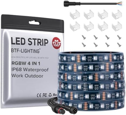 BTF-LIGHTING RGBW LED Strip IP68 Waterproof Cool White DC12V 16.4FT 300LED