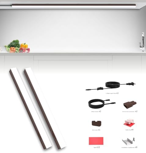 Leetdud Under Cabinet Lighting Plug in, 32 Inch 2 Pcs, Linkable AC120V 3CCT 3000K/4000K/5000K Ultra Slim, LED Under Cabinet Lights for Counter Light, Kitchen, Shelf, Sink, Workshop, Desk, Bronze