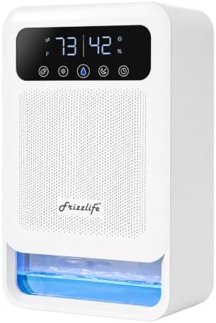 Frizzlife DH80 Dehumidifier with 135oz Water Tank, Small Dehumidifiers With Auto Shut Off For Bedroom, Bathroom, Home, Low-Noise Quiet Sleep Mode with Timer, 7 Colors Light, White
