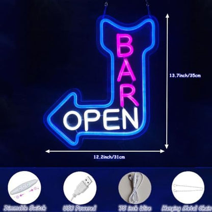 Bar Open Neon Sign Open Arrow Neon Light