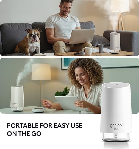 GENIANI Portable Cool Mist Humidifiers for Bedroom & Office - Ultrasonic Humidifier for Home, Baby, Small Room with Auto Shut Off, 250ML Easy to Clean Water Tank (Pack of 2)