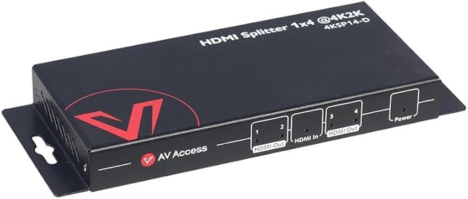4K HDMI Splitter 1 in 4 Out 1080p 3D, PCM7.1, Dolby TrueHD, DTS-HD Master Audio, Auto EDID, Threaded Power Supply, with Built-in ESD Protection (One Input Four Output) AV Access HDMI Distributor 1x4