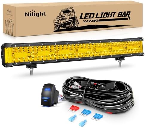 Nilight Side Shooter LED Light Bar 20 Inch Triple Row Spot Flood Combo Yellow Beam Lighting with 5Pin Rocker Switch Wiring Harness Kit for Off-Road Light on Truck SUV ATV UTV