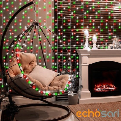 echosari Red White and Green Christmas Curtain Lights Battery Operated
