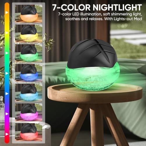 Water Based Air Purifier for Home with Essential Oil Diffuser and Humidifier Function, Rainbow Air Washer with LED Light, Freshener for Smoke and Pet Odors, Includes 6x10ml Essential Oils (Black)