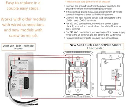 SunTouch CONNECTPLUS Floor Heating WiFi + Voice Programmable Touchscreen Thermostat + Floor Sensor, Alexa and Google Home Compatible120V/240V