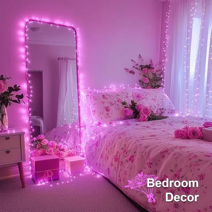 JMEXSUSS Pink Fairy Lights Plug in, 33ft 100 LED Pink String Lights Indoor