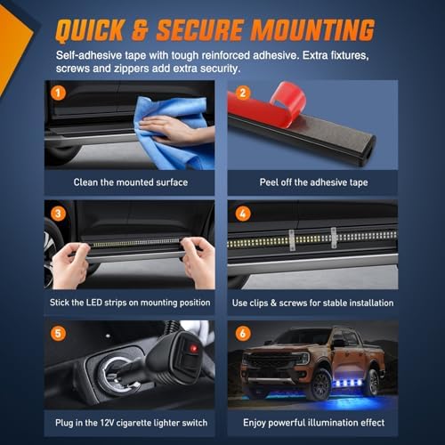Nilight 2PCS 70 Inch Running Board LED Lights Strip Blue White for Truck