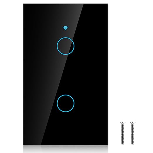 WiFi Touch Screen Switch & Home, Fireproof ABS & Tempered Glass, 2-Way Smart Switch, App Control, 10A 2200W, Supports Multiple Languages