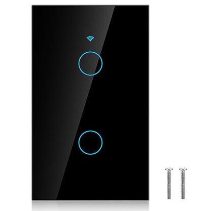 WiFi Touch Screen Switch & Home, Fireproof ABS & Tempered Glass, 2-Way Smart Switch, App Control, 10A 2200W, Supports Multiple Languages