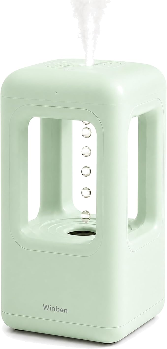 600mL Mini Cool Mist Humidifier with Anti-Gravity Water Drop Display for Desk, Home Office and Indoor Plants, Plug-In, Green