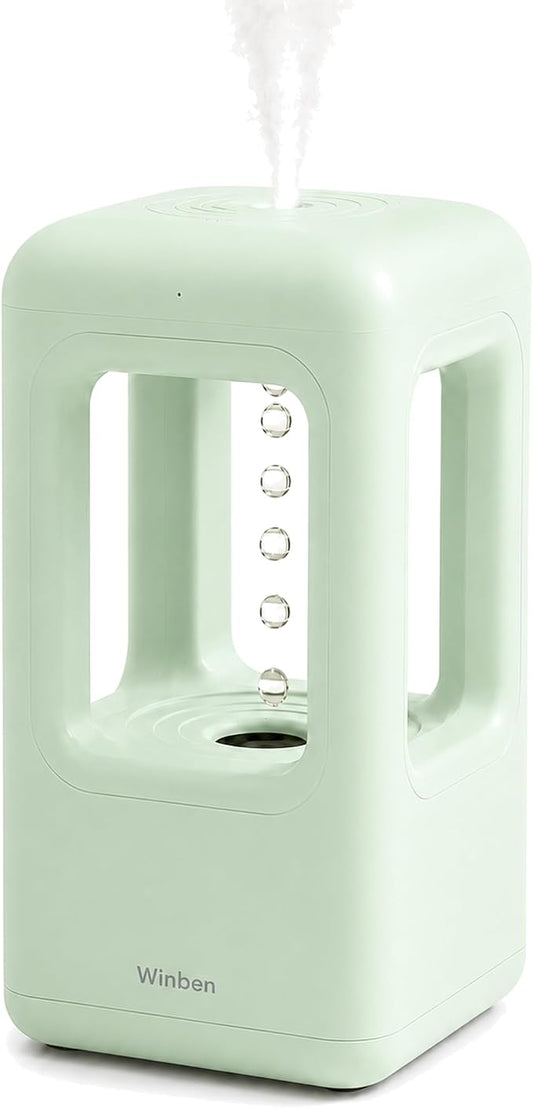 600mL Mini Cool Mist Humidifier with Anti-Gravity Water Drop Display for Desk, Home Office and Indoor Plants, Plug-In, Green
