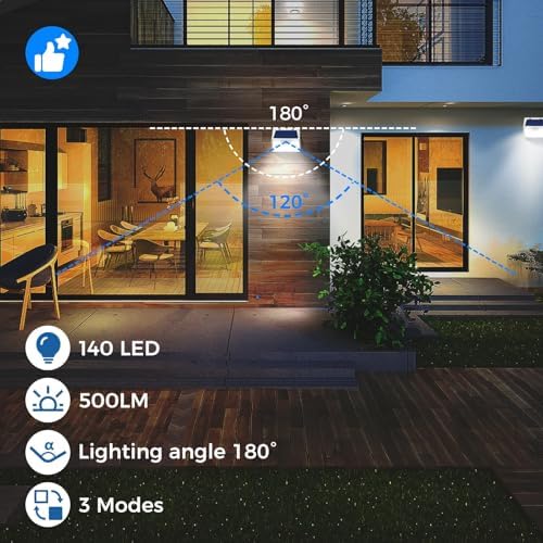 Solar Lights Outdoor Waterproof, 10 Pack 140LED Ultra-Bright Motion Sensor Light, 3 Modes Solar Powered Fence Lights, Solar Security Wall Lights for Garden Yard Outside(Cool White)