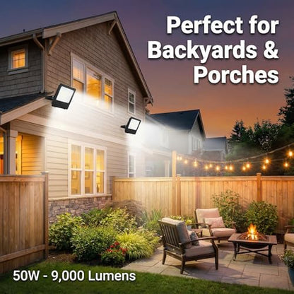 XXBSAZ 50W LED Flood Lights Outdoor, Daylight 6500K 9000LM, AC85-265V, IP66 Waterproof, High Power Commercial Work Lights, Super Bright Security Stadium Lights for Parking Lots, Warehouses, Yard
