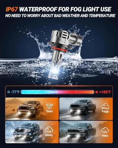 SEALIGHT 9012 LED Bulbs, 50000LM Super Bright, 6500K Cool White Fog Lights With Cooling Fan, 70000+ Hour Lifespan, Easy Plug-N-Play Installation, Pack of 2