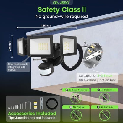 ALUSSO Motion Sensor Outdoor Lights, 40W 4000LM Flood Lights Outdoor 120V