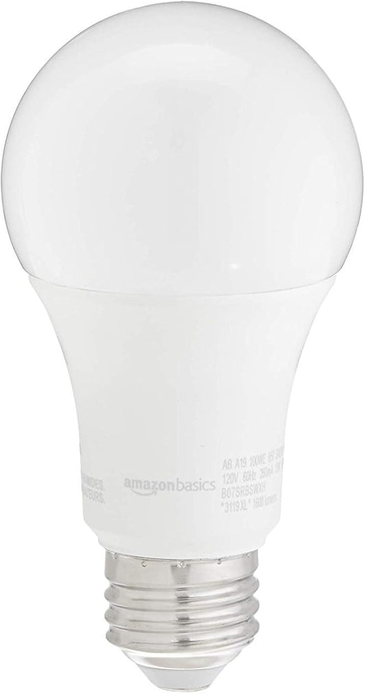 Amazon Basics A19 LED Light Bulbs, 100W Equivalent, Daylight White 5000K, Energy Efficient 15W, Non-Dimmable, 10,000 Hour Lifetime, 2-Pack
