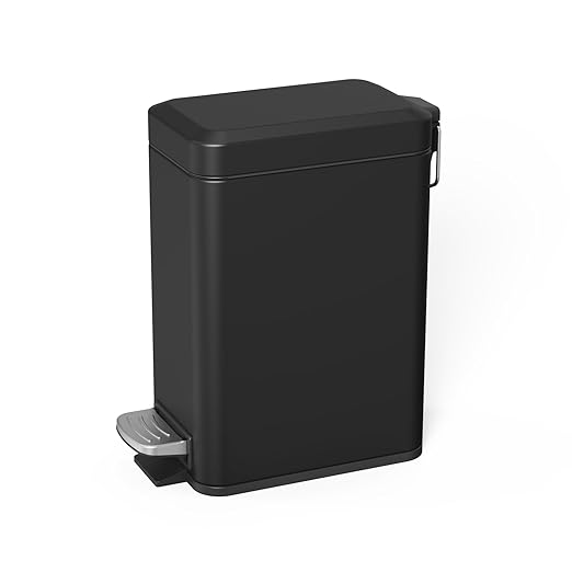 Sineng 1.6 Gallon Stainless Steel Slim Rectangular Pedal Trash Can with Soft Close Lid,Space-Saving Waste Bin for Bathroom,Bedroom,Durable Pedal Step Trash can,Compact Trash bin