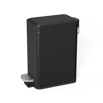 Sineng 1.6 Gallon Stainless Steel Slim Rectangular Pedal Trash Can with Soft Close Lid,Space-Saving Waste Bin for Bathroom,Bedroom,Durable Pedal Step Trash can,Compact Trash bin