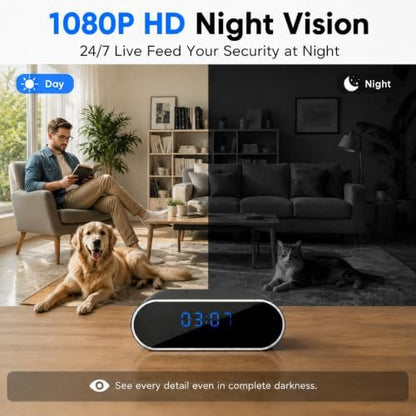 1080P HD WiFi Clock Hidden Camera, Wireless Indoor Security Spy Camera for Home Office,Surveillance Camera with Motion Detection & Night Vision, Remote Monitoring Nanny Cam for Baby Pet