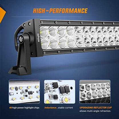 Nilight LED Light Bar 22Inch 120W Spot Flood Combo Off Road Lights Driving Fog Pods with 16AWG Wiring Harness Kit-1 Lead for Van Camper Car Pickup Golf Cart ATV UTV SUV Truck Boat 4x4