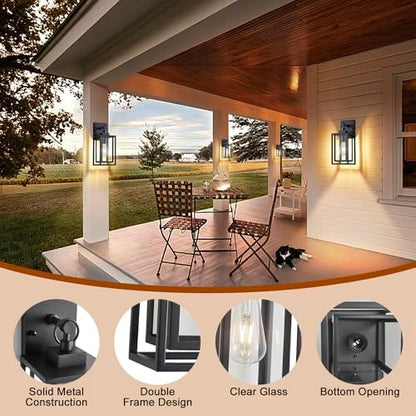 14 in Outdoor Wall Sconces Lanterns,Double Cage Square Black Outdoor Light Fixture,Waterproof Exterior Light Fixtures,Outside Lights for House Garage,Front Porch,Patio,Foyer,E26 Base,2 Packs
