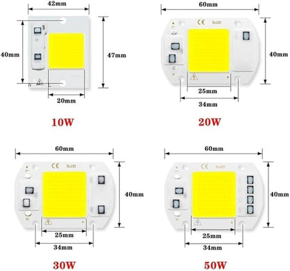 Pack of 10, LED COB Chip Floodlight AC110V 10W/20W/30W/50W Smart IC No Driver Chip LED Spotlight Bulb Household Bulbs(Warm White 110V,30W)