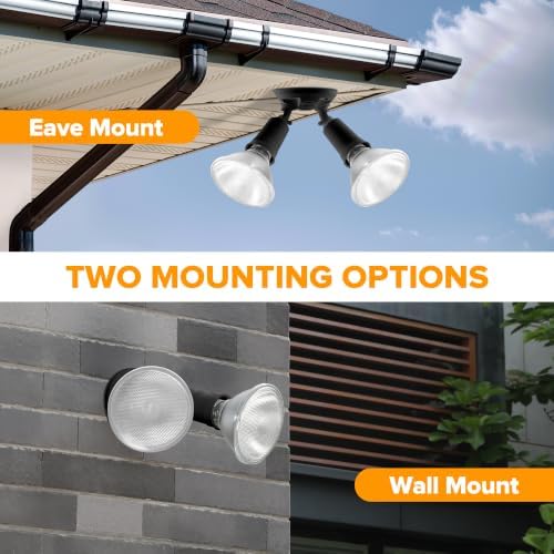 LUTEC 4 Pack Adjustable Twin Par Holder Outdoor Flood Lights, Switch Controlled Security Lights, Floodlights Fixture, Waterproof Exterior Max 300 Watt Par38 Flood Light for Garage, Yard, Porch-Black