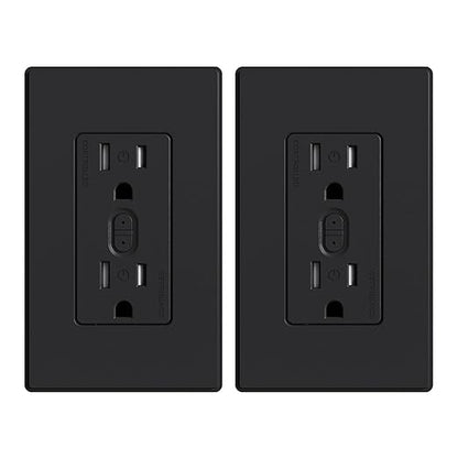 ELEGRP Smart Plug, Smart in-Wall Outlet Compatible with Alexa and Google Assistant, 2.4GHz Wi-Fi Smart Receptacle with Energy Monitoring, No Hub Required, UL Listed, Black, 2 Pack