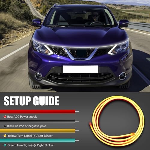 DREAMOTOR 94.5 Inch Led Hood Light Strip, White/Amber Car Hood Strip Lights
