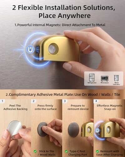 Keyhole Light, Battery Powered Motion Sensor Lights,Door Lock Light Magnetic & Dimmable, PIR Wireless Motion Detector 6500K Soft White,Portable Nightlight for Hallway,Appliance,Bathroom (1, Gold)