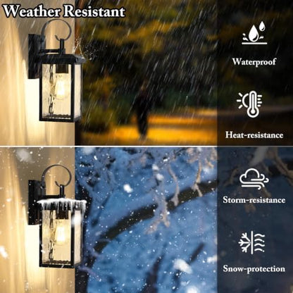 BesLowe 2-Pack Outdoor Wall Light Fixtures with Water Ripple Glass, Black