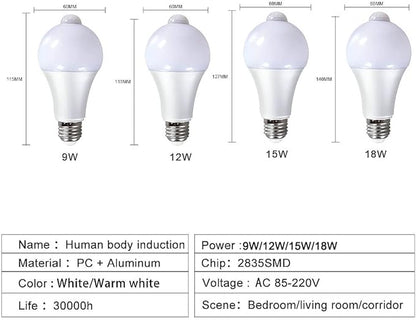 Fengyan Home Bulbs 10PCS AC85-220V 9W 12W15W LED PIR Motion Sensor Light Bulb E27 Smart Bulb Detector Sensor Lamp for Home Porch Yard Garage Lighting Household Lamp ( Color : 10pcs 15W , Size : White