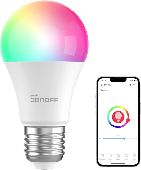SONOFF B05-BL-A19 Wi-Fi Smart RGB Bulb 9W Variable Color, 2700K - 6500K Brightness Adjustable Color Temperature, APP Remote Control, Can Work with Alexa and Google Assistant (1 Pack)