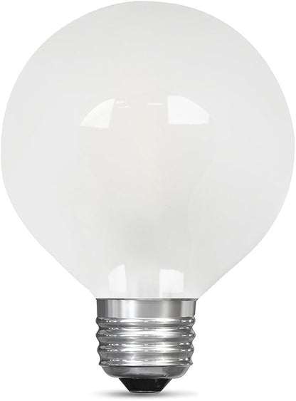 Feit Electric BPG2560/F/850/LED Decorative Frost Glass Filament LED Dimmable 60W Equivalent Daylight G25 Globe Light Bulb, White, 4.3"" h x 3.1"" d