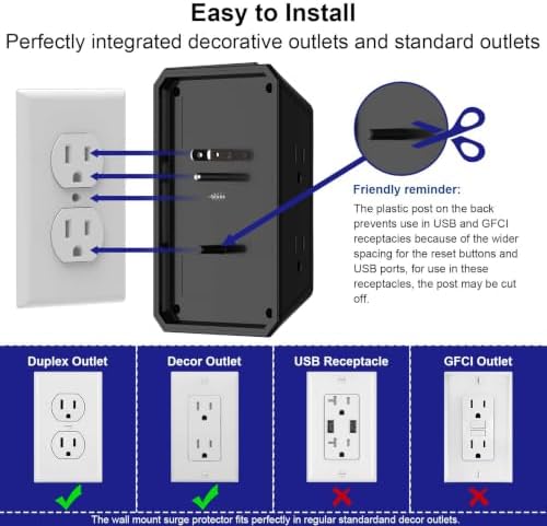 Multi Plug Wall Outlet Surge Protector with 5 Outlet & 4 USB Ports(2USB-C)