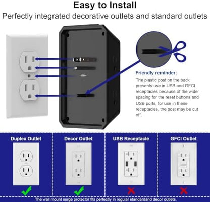 Multi Plug Wall Outlet Surge Protector with 5 Outlet & 4 USB Ports(2USB-C)