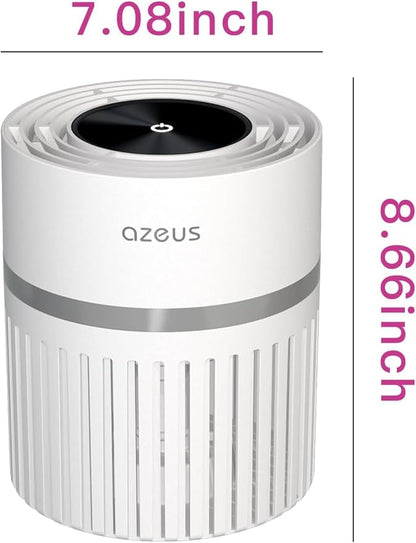 AZEUS Air Purifier for Home, HEPA Filter Captures 99.97% Dust & Smoke, 3-Stage Filtration System, Helps promote better sleep, Portable, White