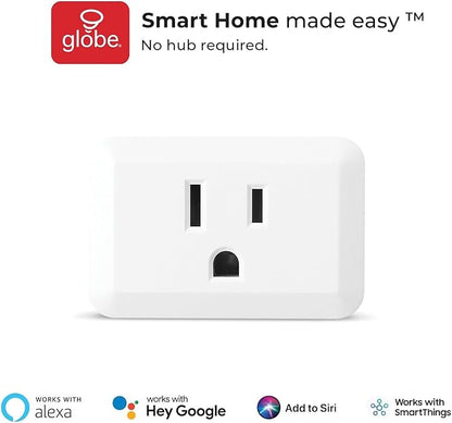 Globe Electric 50329-U Wi-Fi Smart Plug Mini, No Hub Required, 1 Grounded Outlet, White (1-Pack, 15A), Home Automation, Outlet Extender, Electronics, Smart Home, Works with Alexa, Google Home, Echo
