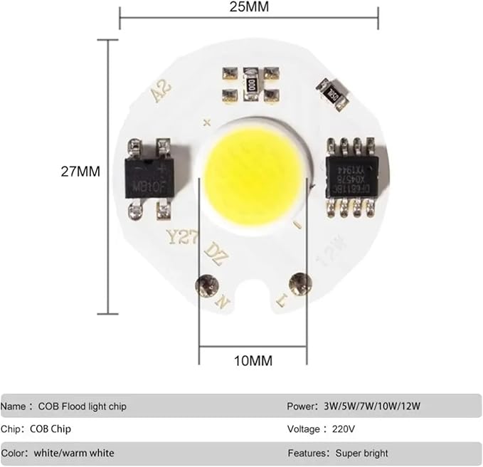 6Pcs/lot LED 3W 5W 7W 10W 12W COB Chip Lamp 220V Smart IC No Need Driver LED Bulb for Flood Light Cold White Warm White(Warm White,220V_10W)