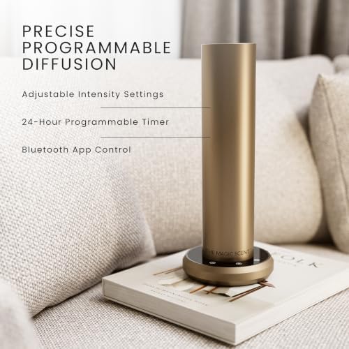 The Magic Scent Bluetooth Diffuser - Smart Ultra-Quiet Cold-Air Waterless Scent Diffuser for Home, Hotel, & Office - Programmable Intensity & Timer - Premium Aroma Oil Included (Gold)