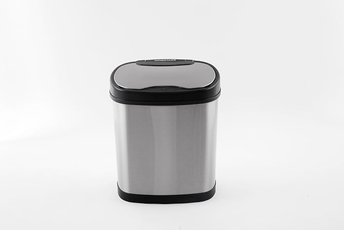 Ninestars Two-Piece Automatic Trash Can Combo Set, 13 Gal (50L) & 3 Gal (12L) Touchless Motion Sensor Garbage Cans with Odor-Sealing Lids, Matching Oval Stainless Steel, Black Trim
