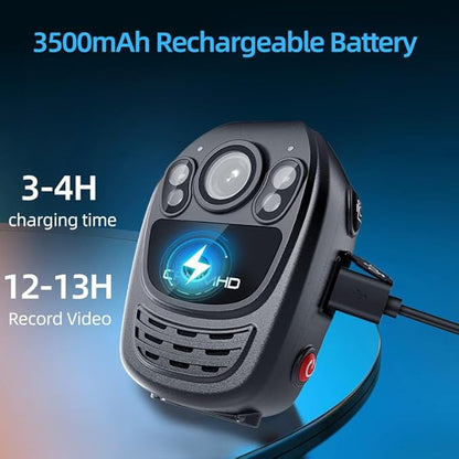 CAMMHD YX1-128G 2K/1440P Body Camera Support Video Audio Image, 3500mAh Battery Work 12hrs, Night Vision and 2.0IN Screen Easy to Playback, Data-encrypted Body Cam for Police and Personal