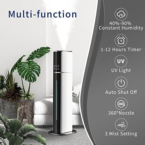 9L / 2.38 Gal Ultrasonic Cool Mist Humidifier for Large Rooms, Top Fill Bedroom Humidifier for Baby & Adults, Smart App & Remote Control, Up to 60H Runtime, Quiet Air Humidifier for Home