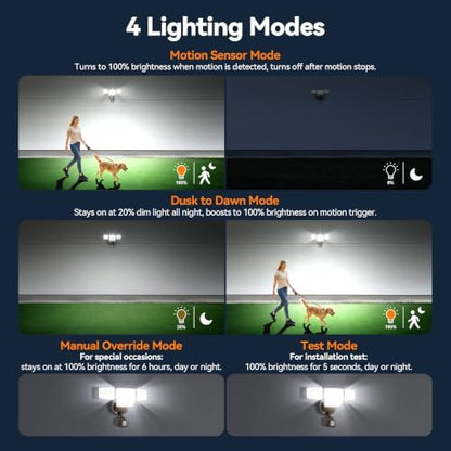 85W 10000LM Motion Sensor Outdoor Lights, 4-Head Super Bright LED Security Light, 5000K Daylight, IP65 Waterproof Hardwired Motion Detector Flood Lights Outdoor for Garage, Yard (Brown)