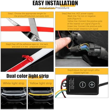 DREAMOTOR 94.5 Inch Led Hood Light Strip, White/Amber Car Hood Strip Lights