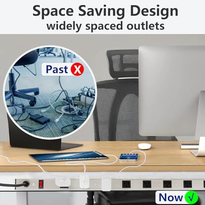 Inland 12 Outlet Long Aluminum Heavy Duty Power Strip with 3FT 14AWG Cord, 15A/1875W, Wide Spaced Outlets, ETL Listed Electrical Outlet Extender, Outlet Splitter, Ideal for Office, Garage, Workshop
