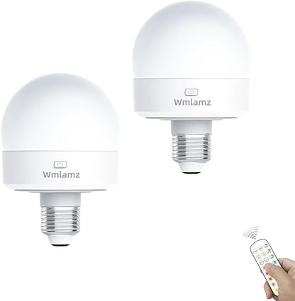Rechargeable Smart Light Bulbs with Remote，E26/E27 LED Emergency Lightbulbs for Non-Hardwired Wall Wireless Sconce, Home, Porch, Flashlight (Color : 2 Packs)
